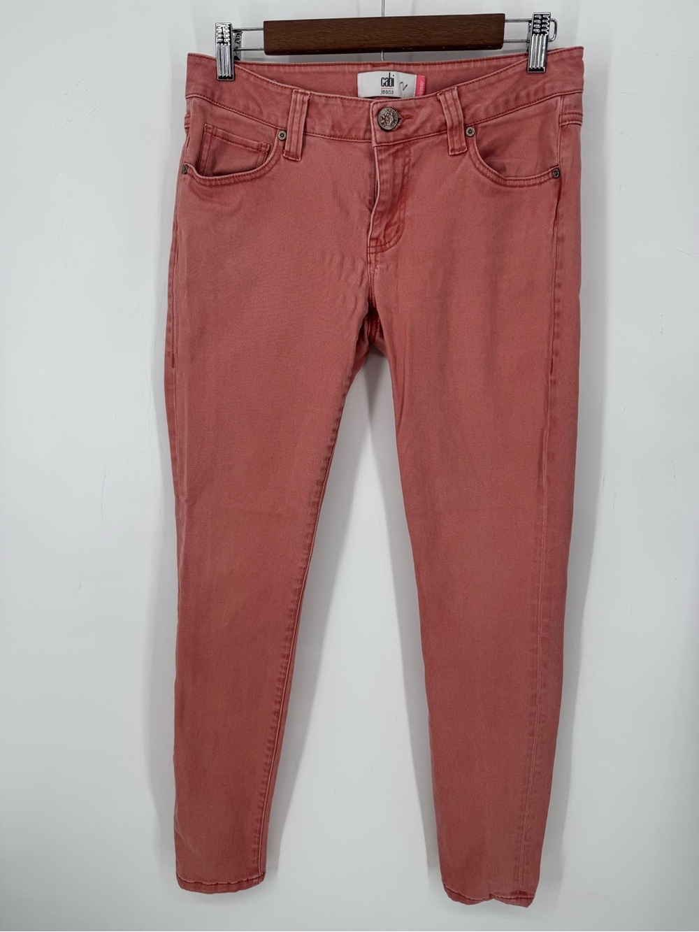 Cabi Skinny Jeans Women's Stretch Mid Rise Ankle Denim Salmon Coral Size 6